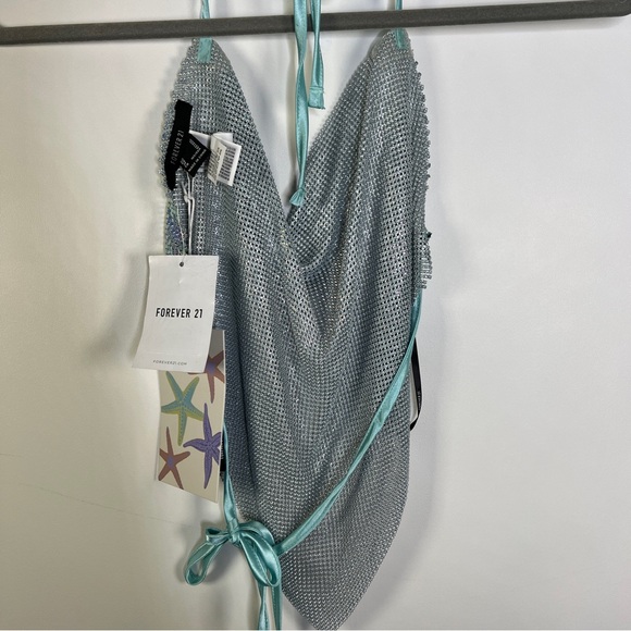 Forever 21 Mermaid Collection Blue Iridescent Chainmail Halter Top-NWT—Size M - Picture 5 of 9